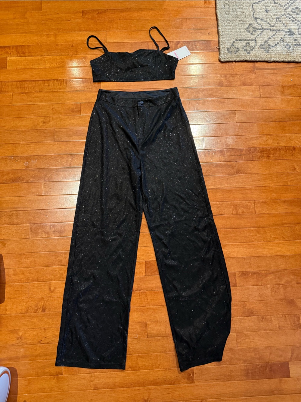 Women's Black Sparkle Wide-Leg Pants Set